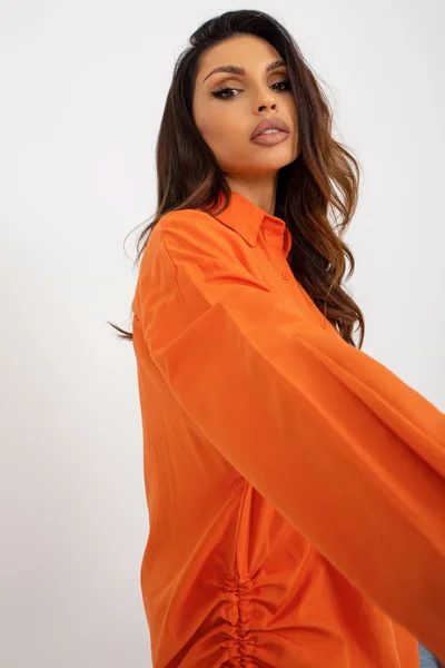 Oranžová oversize košile s žebrovanými manžetami - Miss FPrice
