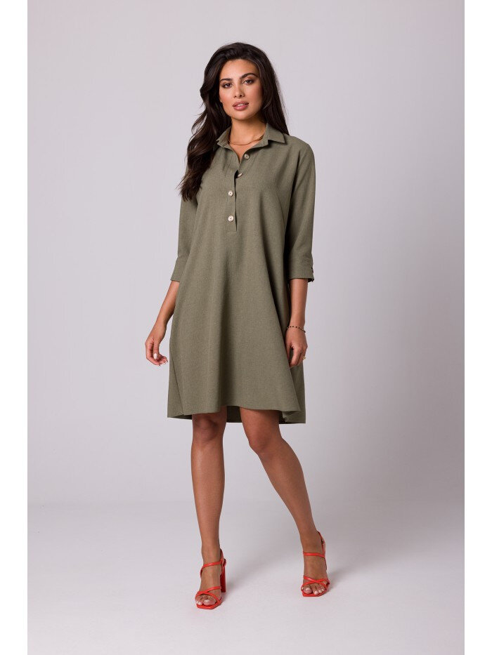 Olivové košilové šaty BE s rozšířeným střihem pro dámy, EU M i529_3614925955929227904