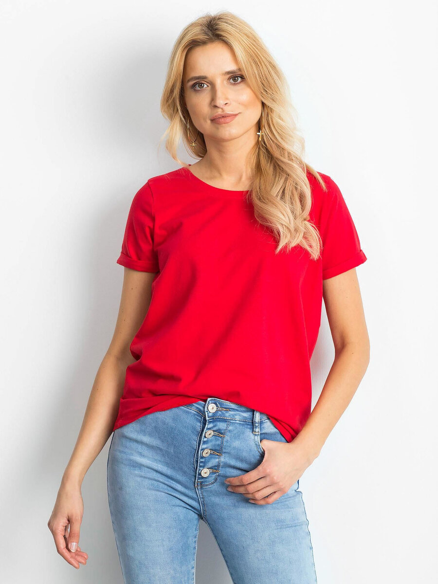 Základní červené dámské bavlněné tričko FPrice, S i523_2016102216643