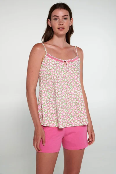 Letní pyžamo pro ženy s krajkovými detaily - Růžový květ
