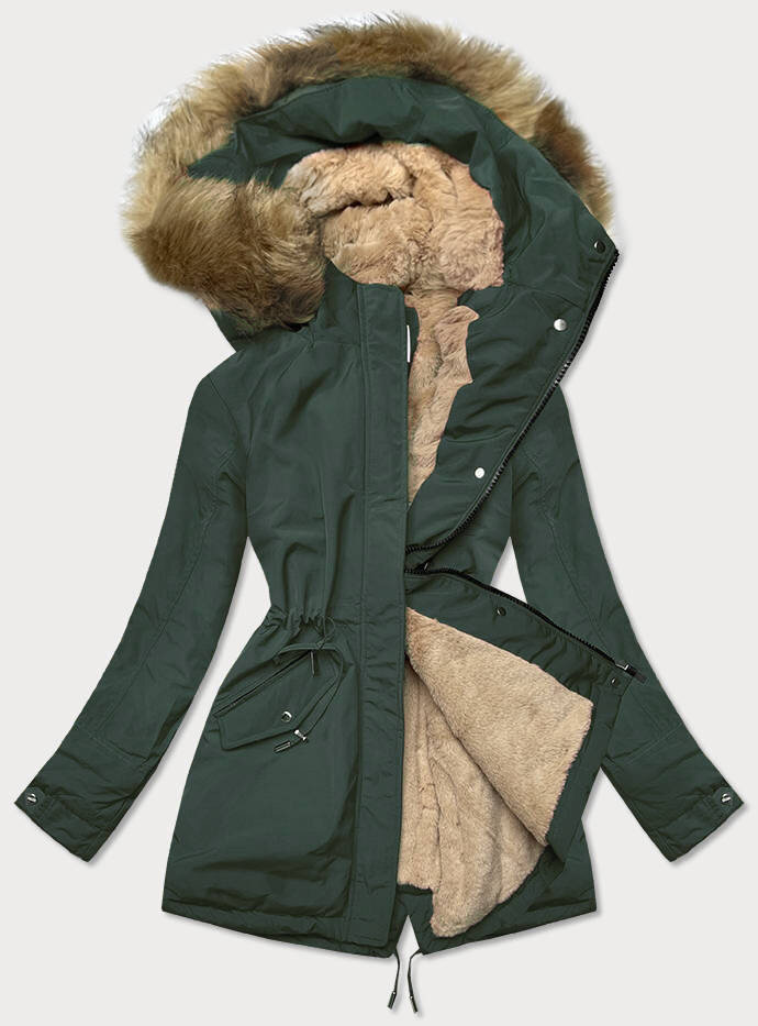 Zimní kožíšková bunda MHM - Zelený mech, odcienie zieleni XXL (44) i392_18795-48