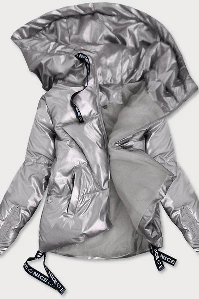 Stříbrná asymetrická bunda s kapucí pro ženy z Itálie