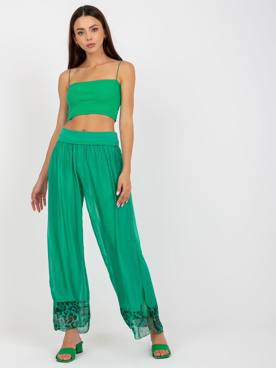 Zelené hedvábné kalhoty s elastickým pasem pro dámy, Zelená one size i10_P62778_1:486_2:416_