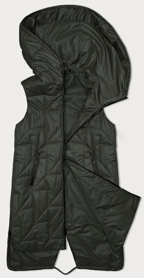 Prošívaná dámská vesta v khaki barvě s asymetrickou spodní částí SWest, odcienie zieleni XL (42) i392_23239-53