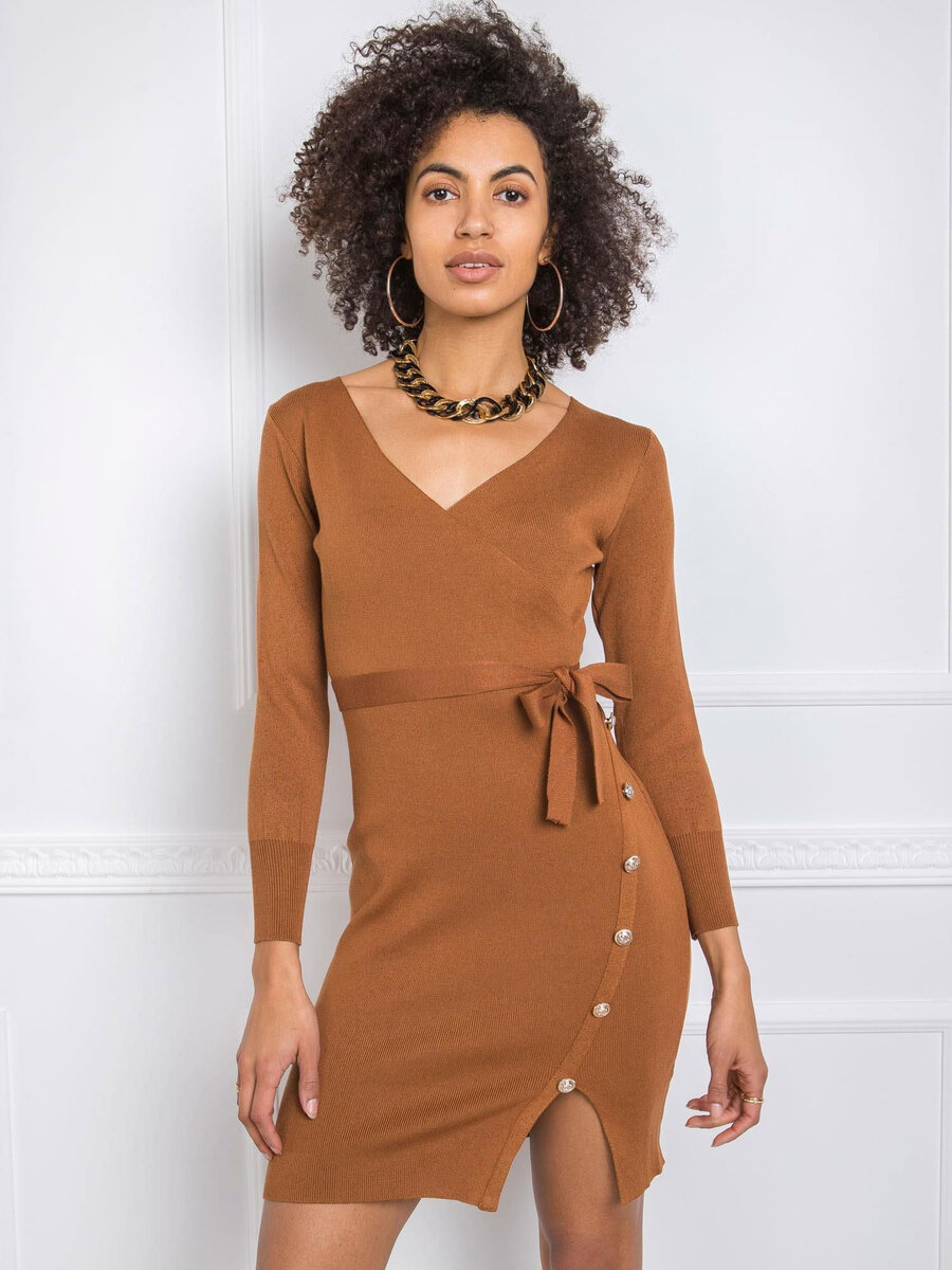 Hnědé dámské pletené šaty FPrice, jedna velikost S/M i523_2016102530299