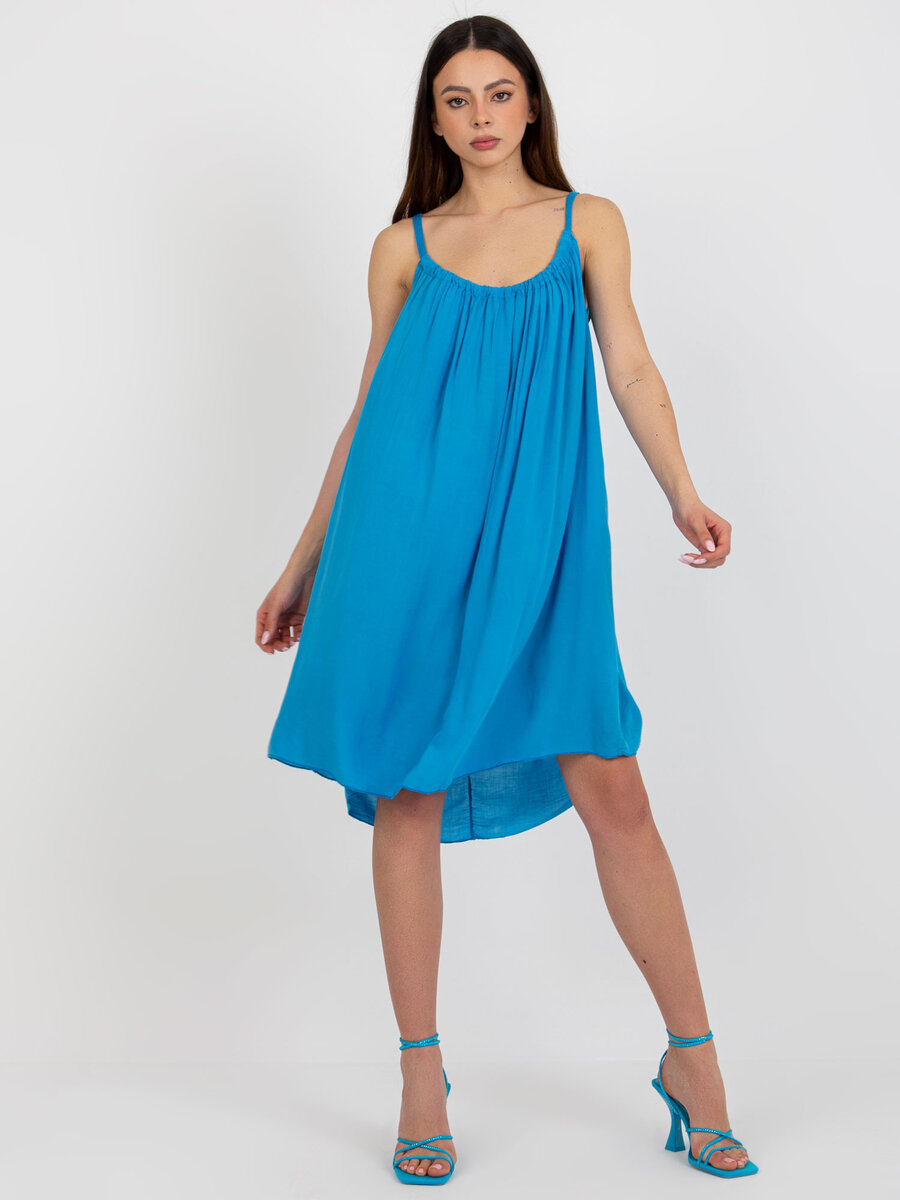 Modré dámské šaty FPrice s asymetrickým střihem, S i523_2016103396320