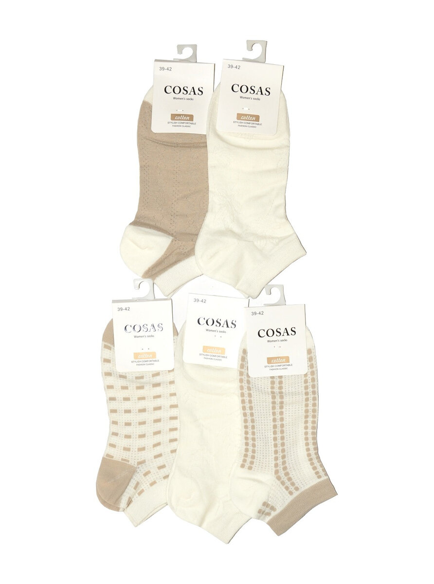 Vzorované dámské bavlněné ponožky s šňůrkou WiK, vzor ecru-mix 39-42 i384_71366117