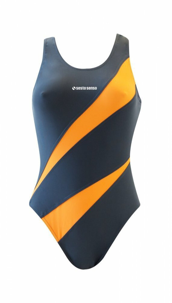 Sportovní dámské plavky Sesto Senso šedé s oranžovými detaily, tm.šedá-oranžová XL i10_P27292_1:1645_2:93_