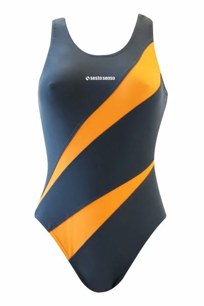 Sportovní dámské plavky Sesto Senso šedé s oranžovými detaily
