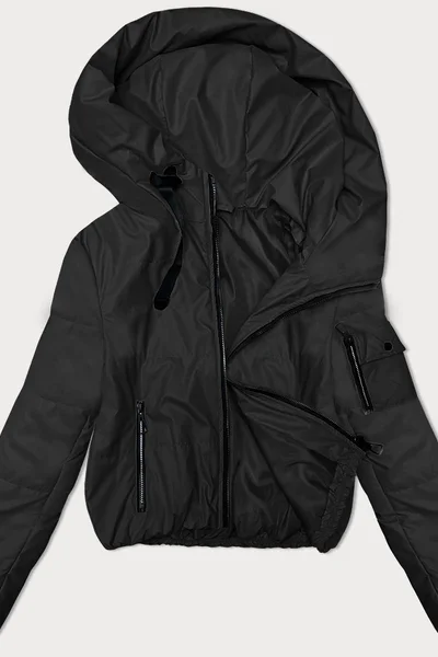 Černá bunda s kapucí a zipem pro ženy - S'WEST