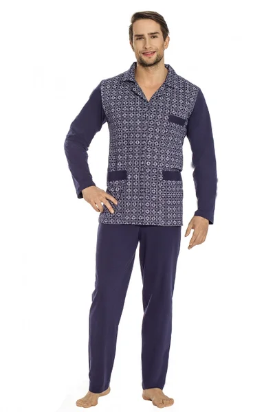 Mužské dlouhé pyžamo z kvalitní bavlny - Modrá Měsíční Noc