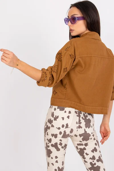 Krátká camel bunda denim pro ženy - Fashionhunters