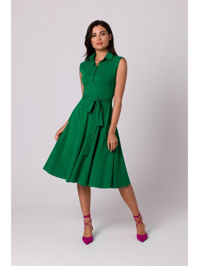 Dámské letní šaty BE - zelené s límečkem a knoflíky, EU M i529_4737859387733524739