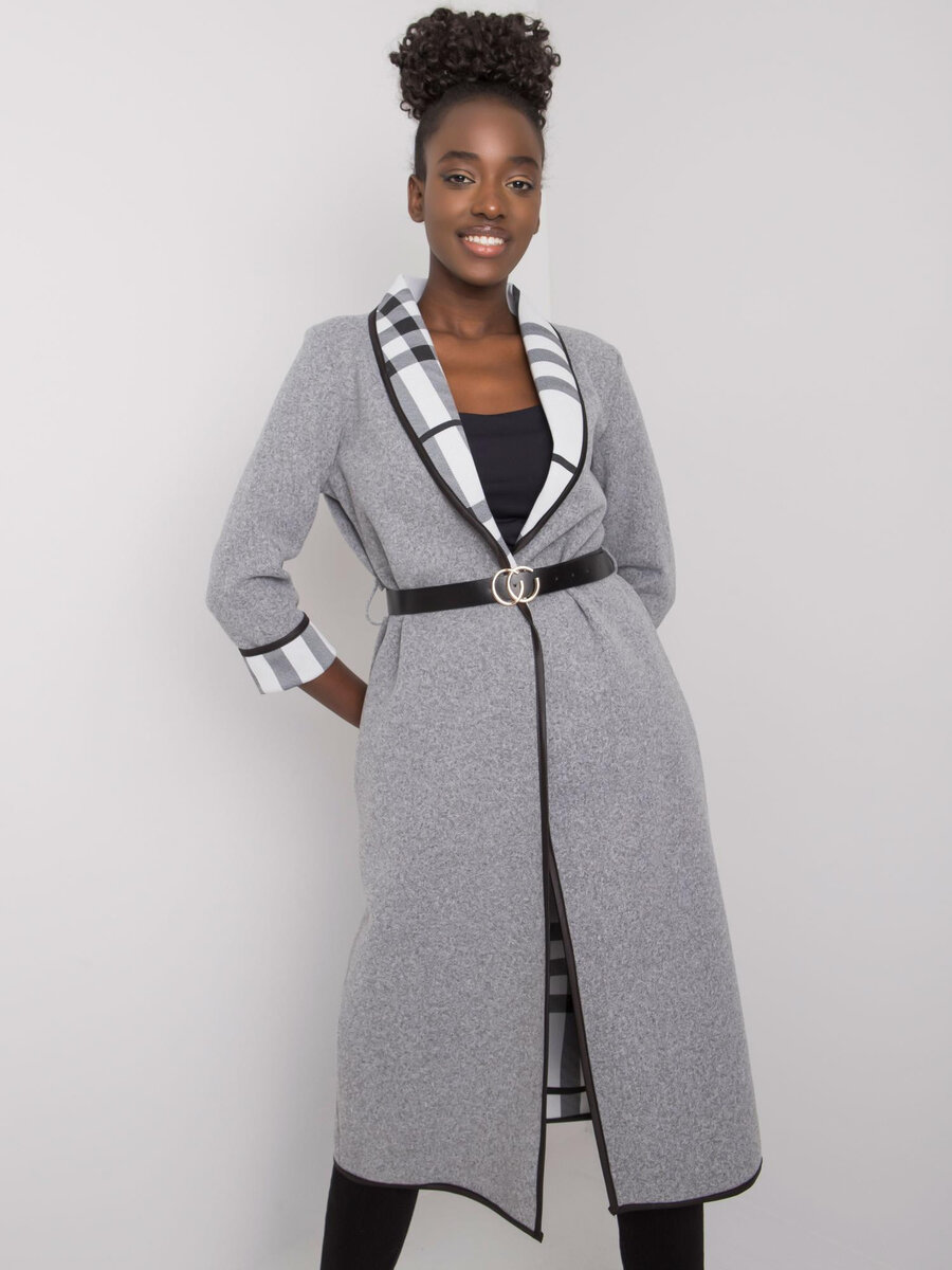 Dámský šedý melanžový rozepnutý kabát FPrice, jedna velikost i523_2016103050437