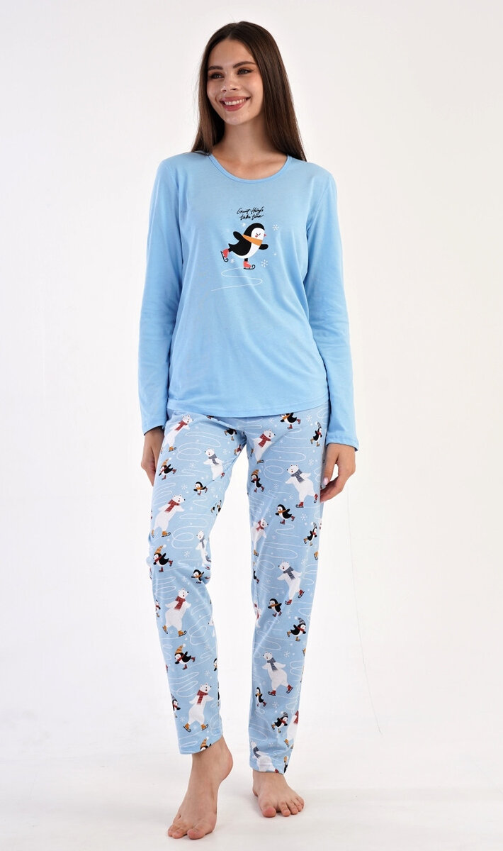 Tučňák na ledě - Dámské dlouhé pyžamo modré, S i10_P67625_2:92_