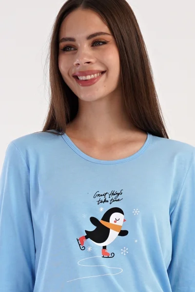 Tučňák na ledě - Dámské dlouhé pyžamo modré