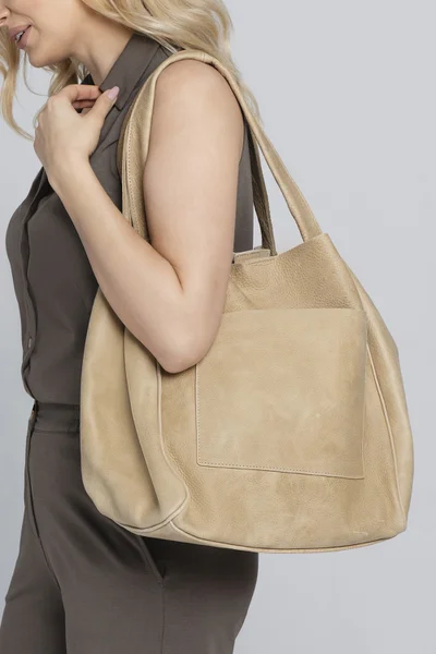 Kalite Look Nairobi Beige Shopper Kabelka z Pravé Kůže