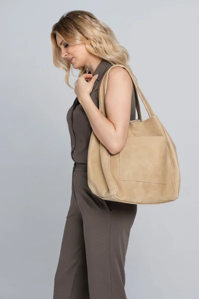 Kalite Look Nairobi Beige Shopper Kabelka z Pravé Kůže