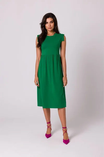 Zelené áčkové šaty s vysokým pasem pro dámy od značky BE