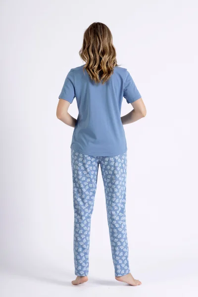 Modré krátkorukávové pyžamo pro ženy s vzorem a kapsami