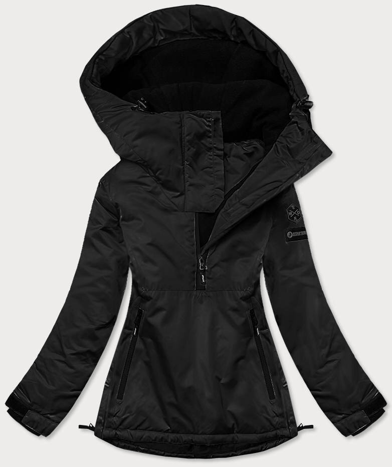 Zimní klokaní bunda s kapucí - Černá lesklá větrovka JUSTPLAY, odcienie czerni L (40) i392_18868-49