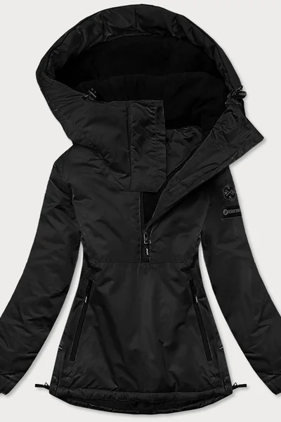 Zimní klokaní bunda s kapucí - Černá lesklá větrovka JUSTPLAY