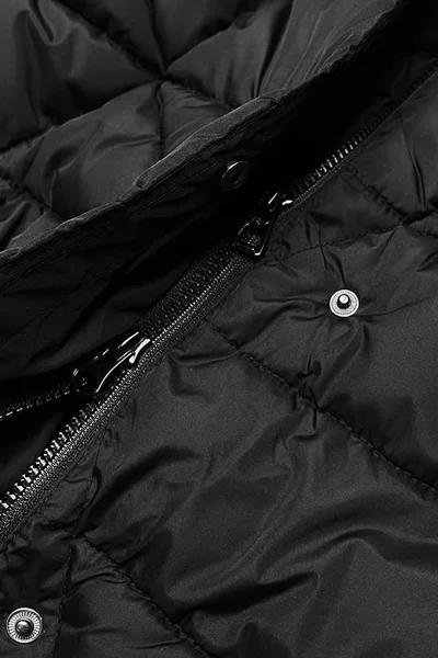 Černá bunda na zimu s kapucí a páskem pro ženy - POLÁRNA NOČNÍ
