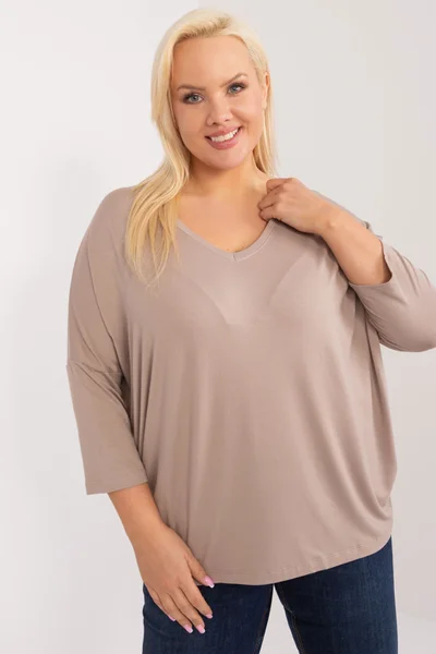 Tmavě béžová plus size halenka - Fashionhunters