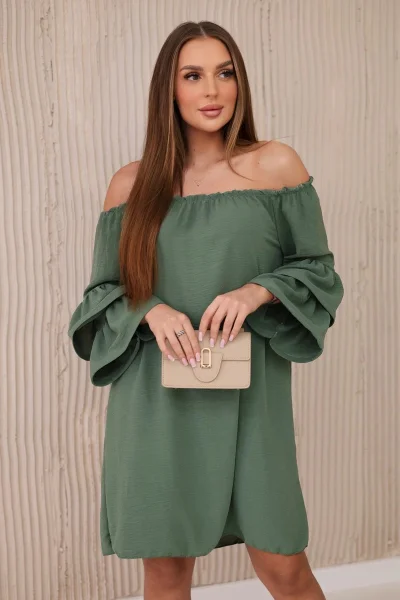 Dámské španělské khaki šaty s volánky K-Fashion