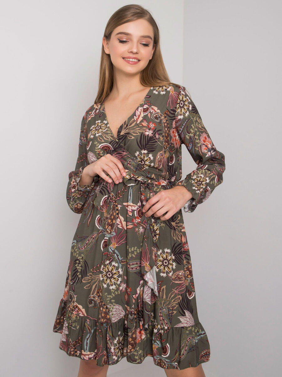 Dámské OCH BELLA Khaki šaty s obálkovým výstřihem FPrice, jedna velikost i523_2016103047178