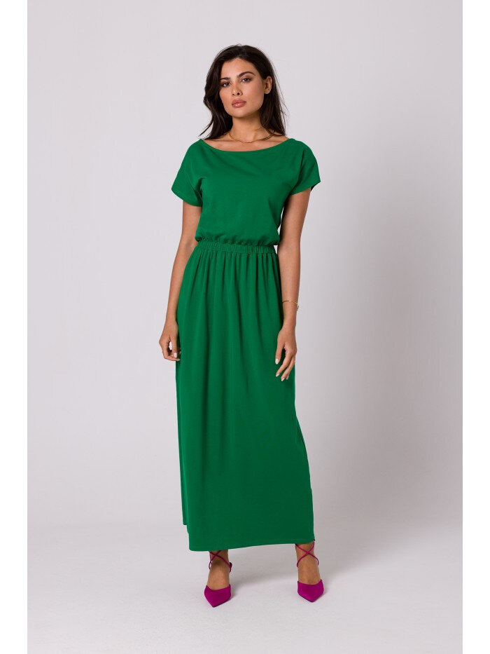 Dámské šaty BE s elastickým pasem - zelené - pohodlné a stylové, EU L i529_2338495240719140490