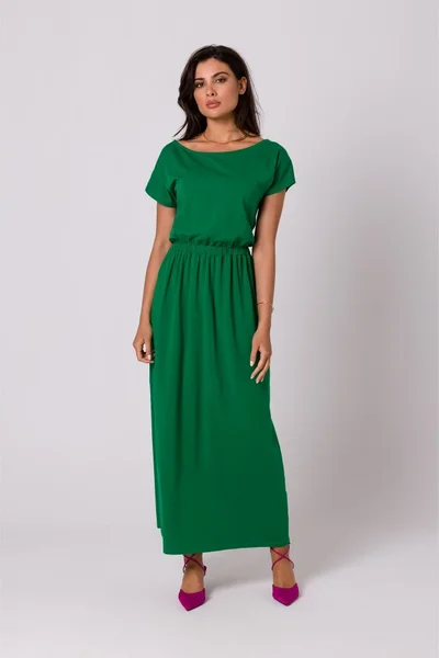 Dámské šaty BE s elastickým pasem - zelené - pohodlné a stylové