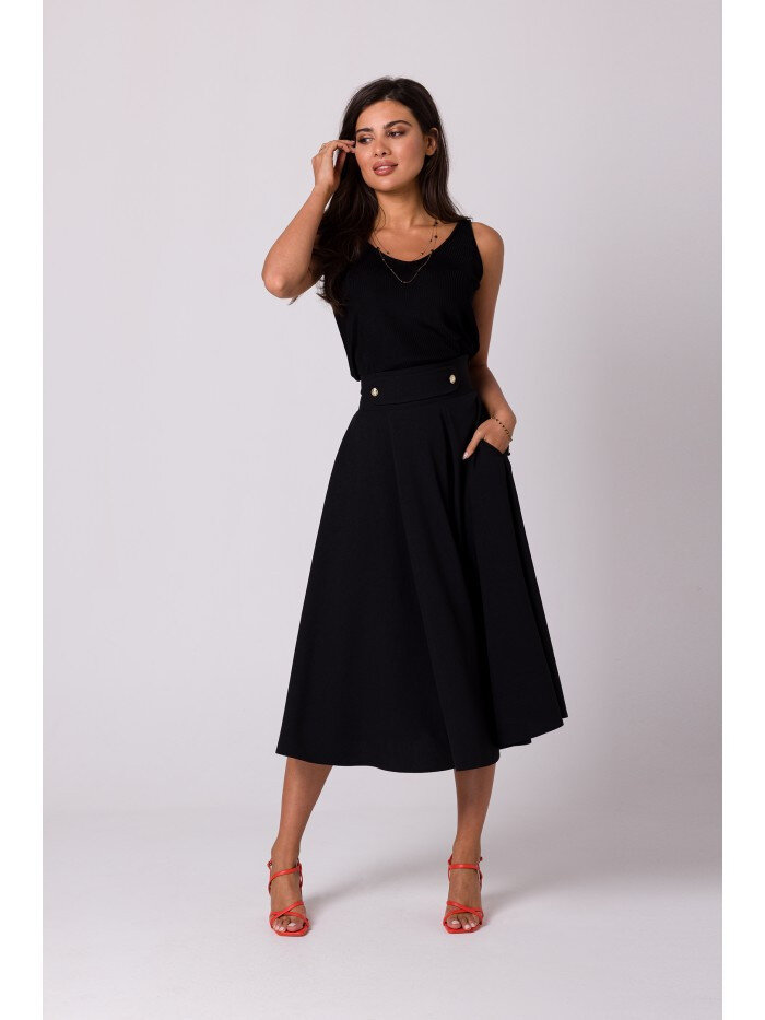 Dámská sukně s vysokým pasem a zlatými knoflíky - černá BE, EU XL i529_5334531495000510884
