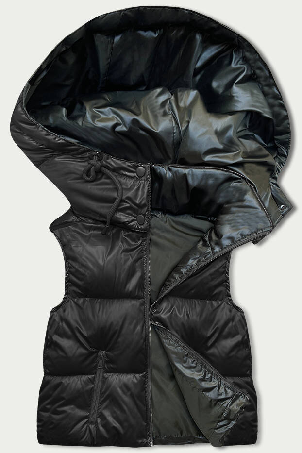 Černá péřová vesta s kapucí a stojáčkem, odcienie czerni XXL (44) i392_22437-48