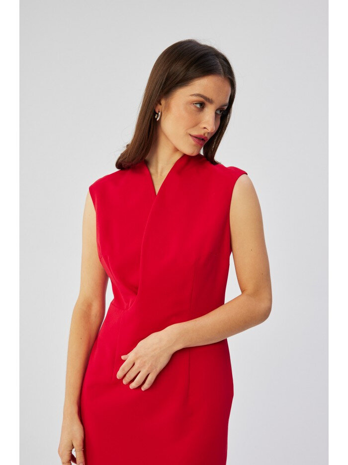 Červené šaty s výstřihem - Elegantní Zavinovací Styl, EU M i529_5219773123492784324