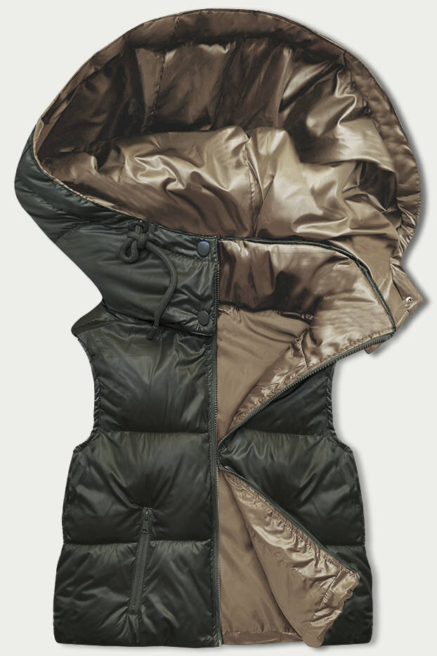 Krátká dámská vesta v khaki barvě s kapucí SWEST, odcienie zieleni XXL (44) i392_22439-48