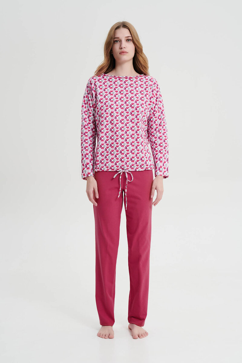 Růžové taupe dámské teplé pyžamo s dlouhými rukávy, Rose taupe L i512_19138_267_4