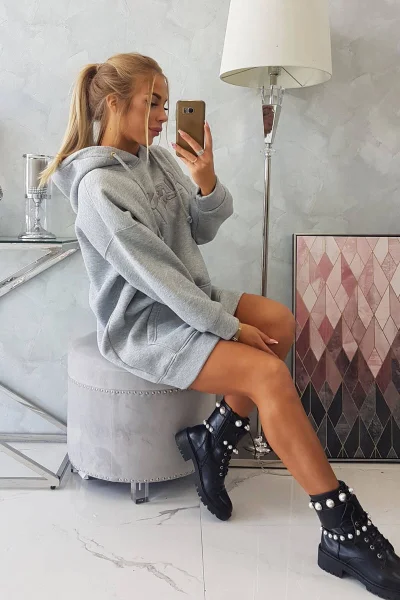 Dámská oversize zateplená mikina Girls Tour šedá K-Fashion