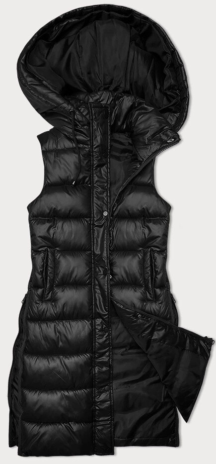 Černá péřová dámská vesta s kapucí - Zimní elegánka, odcienie czerni L (40) i392_23276-49