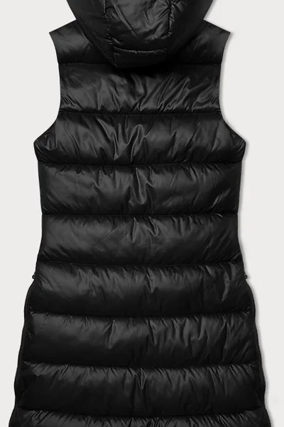 Černá péřová dámská vesta s kapucí - Zimní elegánka