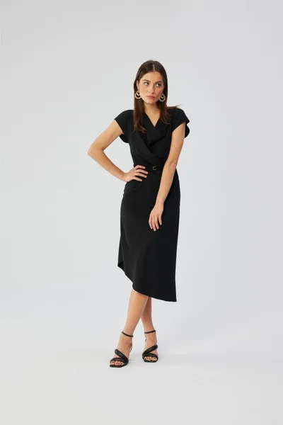 Černé Asymetrické Pouzdrové Šaty s Kapucí - Elegantní Střih
