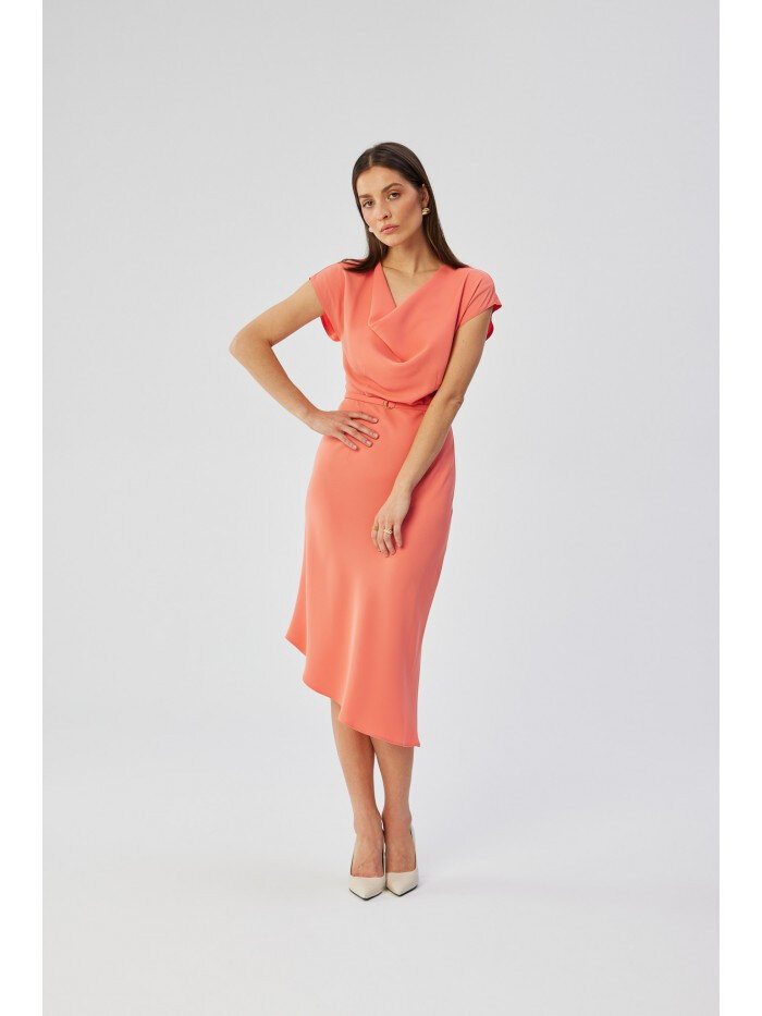 Oranžové Asymetrické Kapucí Šaty - STYLOVE Elegance, EU XL i529_2955779356530339