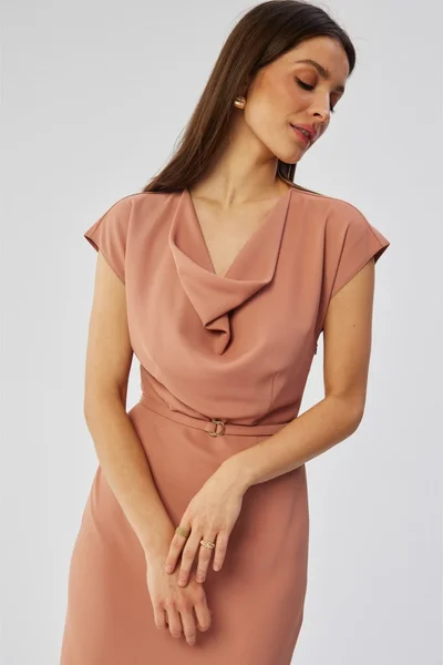 Růžové asymetrické šaty s výstřihem - STYLOVE Elegance
