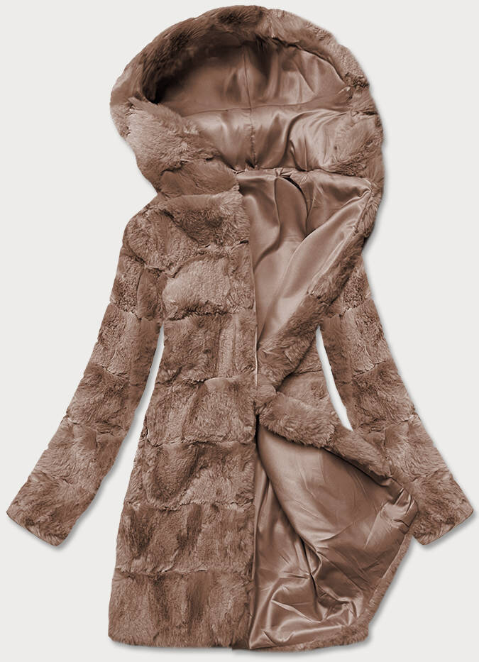 Kožíšková bunda s kapucí SWEST - Hnědá elegance, odcienie brązu XL (42) i392_18917-53
