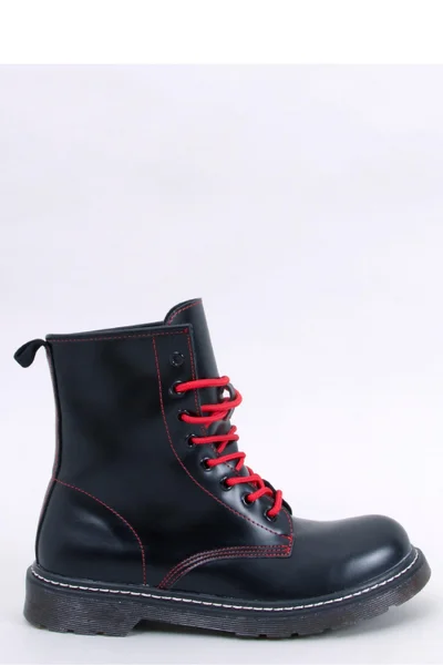 Černé šněrovací boty Inello s červenými detaily