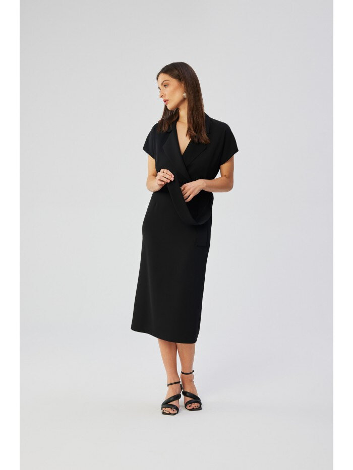 Černé šaty s páskem - Elegantní Košilový model STYLOVE, EU L i529_586686289381701768