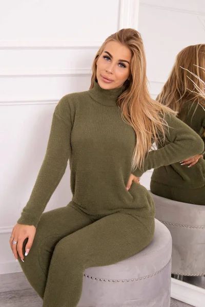 Dvoudílný Khaki Svetrový Set z Alpaky K-Fashion