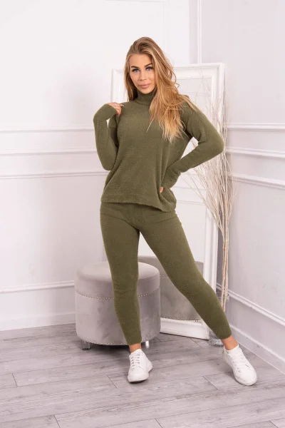 Dvoudílný Khaki Svetrový Set z Alpaky K-Fashion