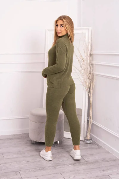 Dvoudílný Khaki Svetrový Set z Alpaky K-Fashion