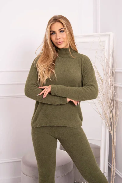 Dvoudílný Khaki Svetrový Set z Alpaky K-Fashion